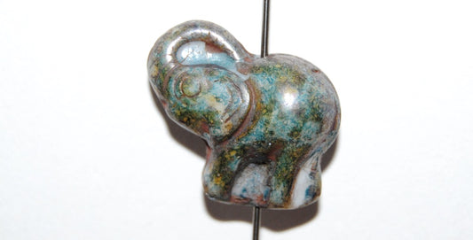 Elephant Animal Pressed Glass Beads, White Senegal Blue (2010 15664), Glass, Czech Republic