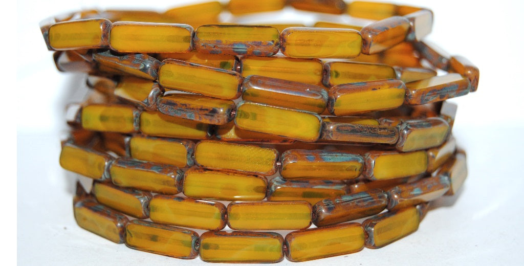Table Cut Rectangle Beads, Opal Yellow Travertin (81210 86800), Glass, Czech Republic