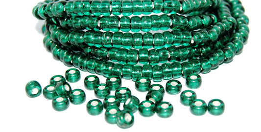 Round Pony Bagel Pressed Glass Beads With Big Hole, Transparent Green Emerald 81800 (50720 81800), Glass, Czech Republic