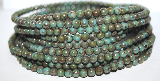 Round Pressed Glass Beads Druck, Turquoise 43400 (63130 43400), Glass, Czech Republic