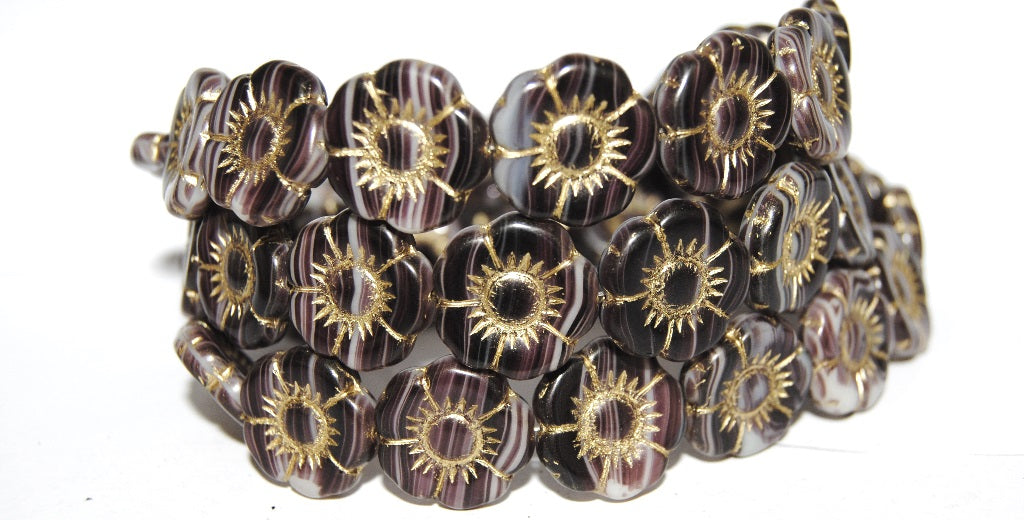 Round Flat Flower Pressed Glass Beads, (25000 54202), Glass, Czech Republic