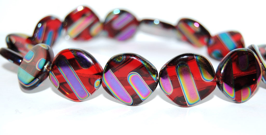 Flat Semi Round Pressed Glass Beads, Ruby Red 281010 (90080 281010), Glass, Czech Republic