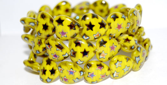 Heart Pressed Glass Beads, (86016 Star Rainbow 2Xside), Glass, Czech Republic