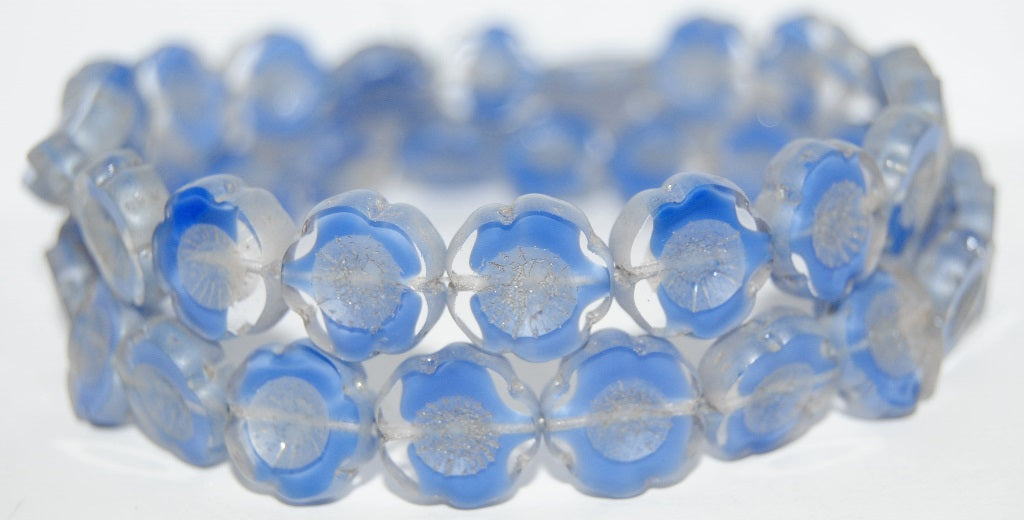 Table Cut Round Beads Hawaii Flowers, 36028 Luster Cream (36028 14401), Glass, Czech Republic