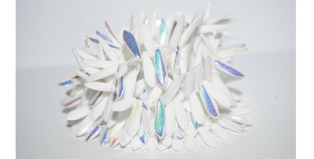 Dagger Pressed Glass Beads, Chalk White Ab (3000 Ab), Glass, Czech Republic