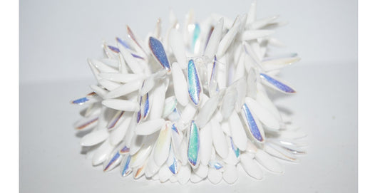 Dagger Pressed Glass Beads, Chalk White Ab (3000 Ab), Glass, Czech Republic