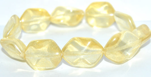 Rectangle Meteorite Pressed Glass Beads, Crystal Luster Yellow Full Coated (30 14483), Glass, Czech Republic