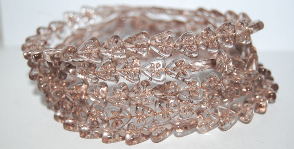 Triangle Flat Wit Flower Pressed Glass Beads, Transparent Light Amethyst 54200 (20010 54200), Glass, Czech Republic