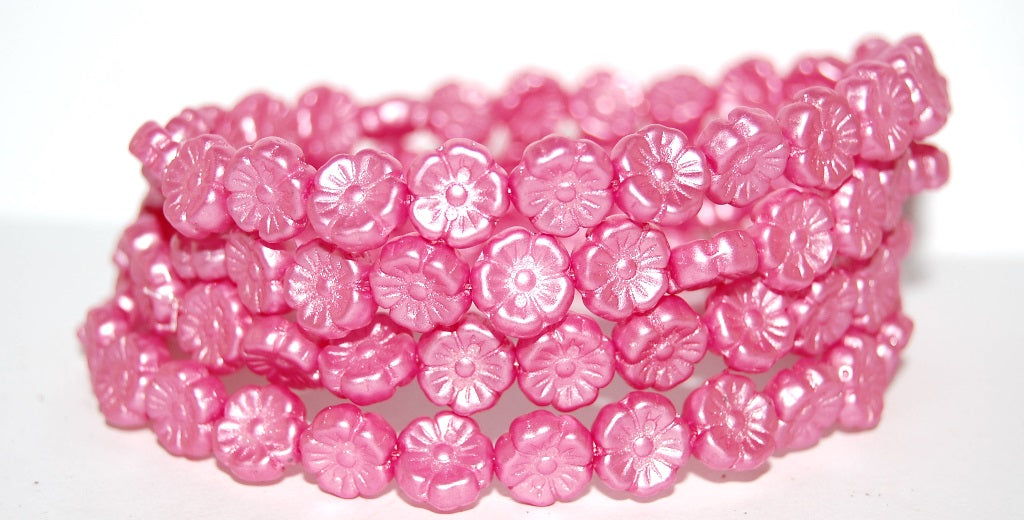 Hawaii Flower Pressed Glass Beads, Pink (25007), Glass, Czech Republic