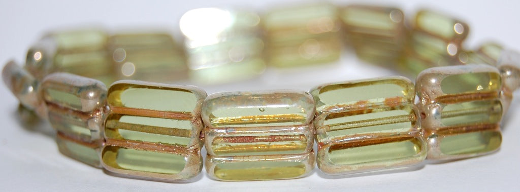 Table Cut Square Beads With 3 Lines, Transparent Green 43400 (50520 43400), Glass, Czech Republic