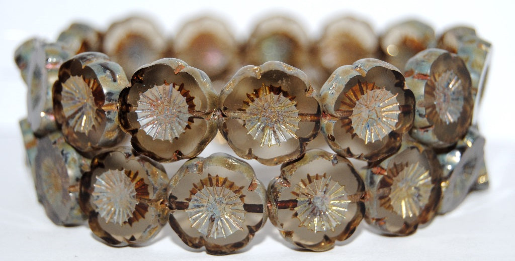 Table Cut Round Beads Hawaii Flowers, (40020 43400), Glass, Czech Republic