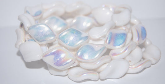 Propeller Twisted Oval Pressed Glass Beads, Chalk White Ab (3000 Ab), Glass, Czech Republic