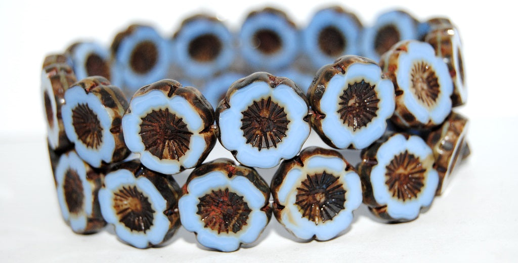 Table Cut Round Beads Hawaii Flowers, 37193 Travertin (37193 86800), Glass, Czech Republic