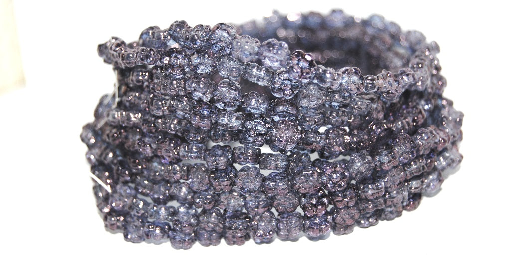 Hawaii Flower Pressed Glass Beads, Crystal Purple (30 15726), Glass, Czech Republic