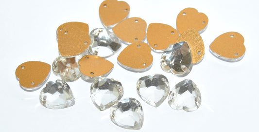 Cabochons Heart Faceted Flat Back Sew-On With 2 Holes, (Crystal Similization), Glass, Czech Republic