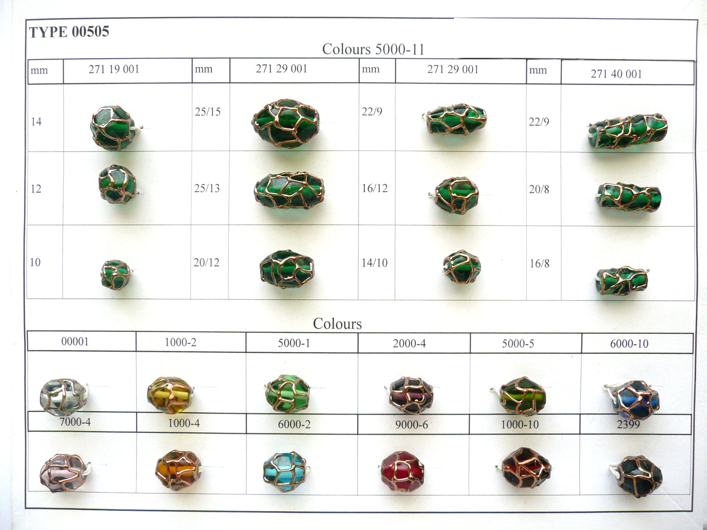 30 Stück Lampwork-Perlen 505 / Zylinder (271-40-001), handgefertigt, Preciosa-Glas, Tschechische Republik