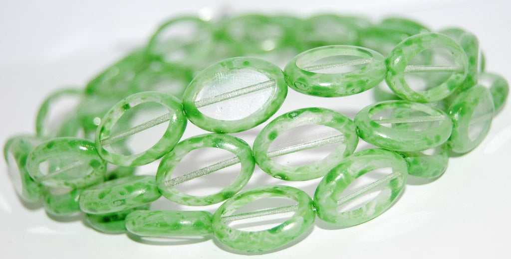 Table Cut Oval Beads Roach, Crystal Lava Glass Lt Green (30 Lava Glass Lt Green), Glass, Czech Republic