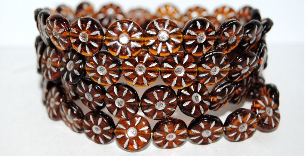 Flower Pressed Glass Beads, Transparent Orange 54201 (10080 54201), Glass, Czech Republic