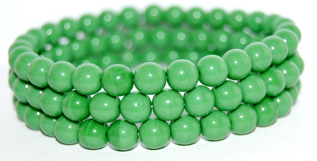 Round Pressed Glass Beads Druck, Opaque Green (53230), Glass, Czech Republic