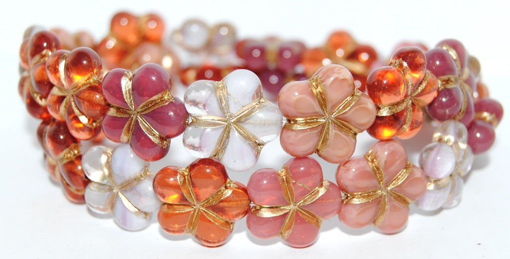 5-Petal Flower Pressed Glass Beads, Pink Mixed Colors 54202 (Pink Mix 54202), Glass, Czech Republic