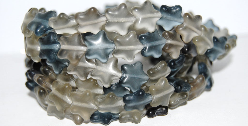 5-Point Star Pressed Glass Beads, Gray Mixed Colors Matte (Gray Mix M), Glass, Czech Republic