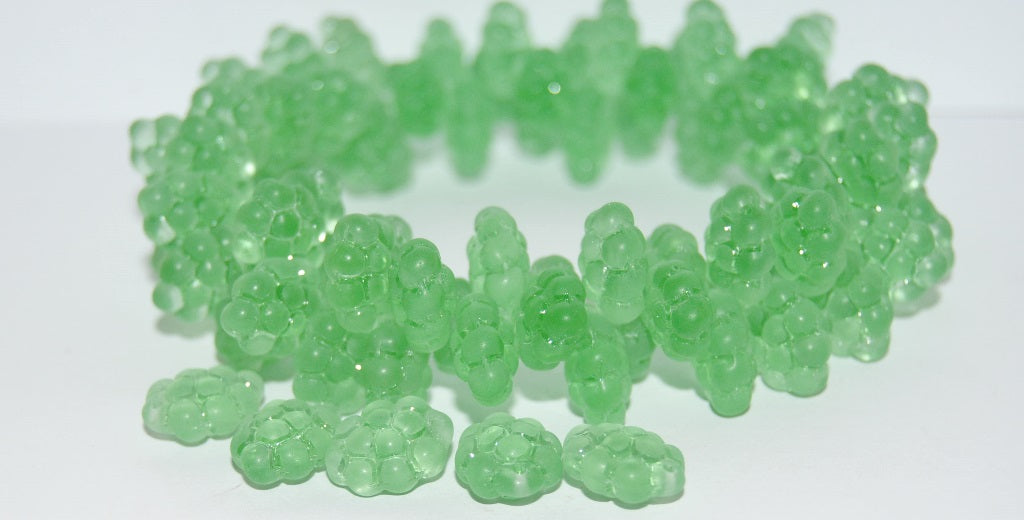 Grape Fruit Pressed Glass Beads, Transparent Green Matte (50500 M), Glass, Czech Republic