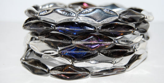Faceted Oval With Star Pressed Glass Beads, Crystal 29634 (30 29634), Glass, Czech Republic