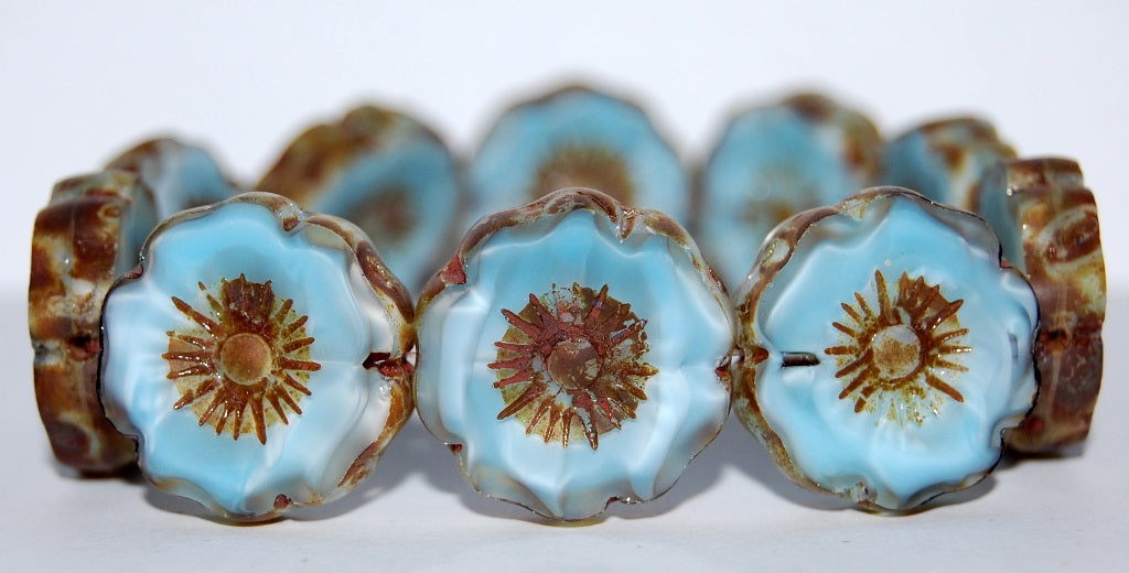 Table Cut Round Beads Hawaii Flowers, 66017 Travertin (66017 86800), Glass, Czech Republic