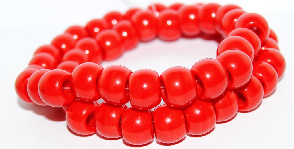 Pony Big Round Bagel Beads With Big Hole, Red (93190), Glass, Czech Republic