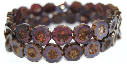 Table Cut Round Beads Hawaii Flowers, 21350 Travertin (21350 86800), Glass, Czech Republic