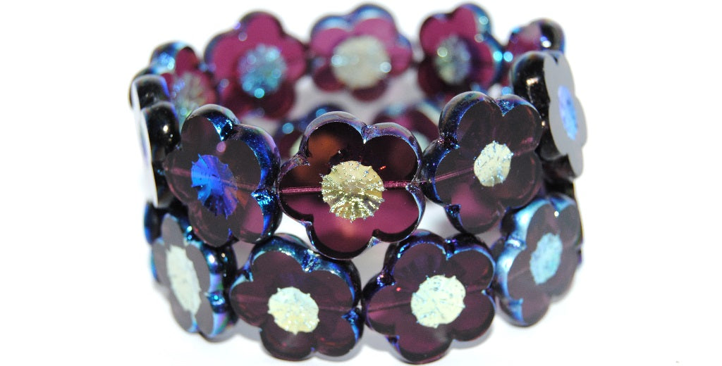 Table Cut Flower Beads Hibiscus, 21 Transparent Amethyst Ab 2Xside (21 20060 Ab 2Xside), Glass, Czech Republic