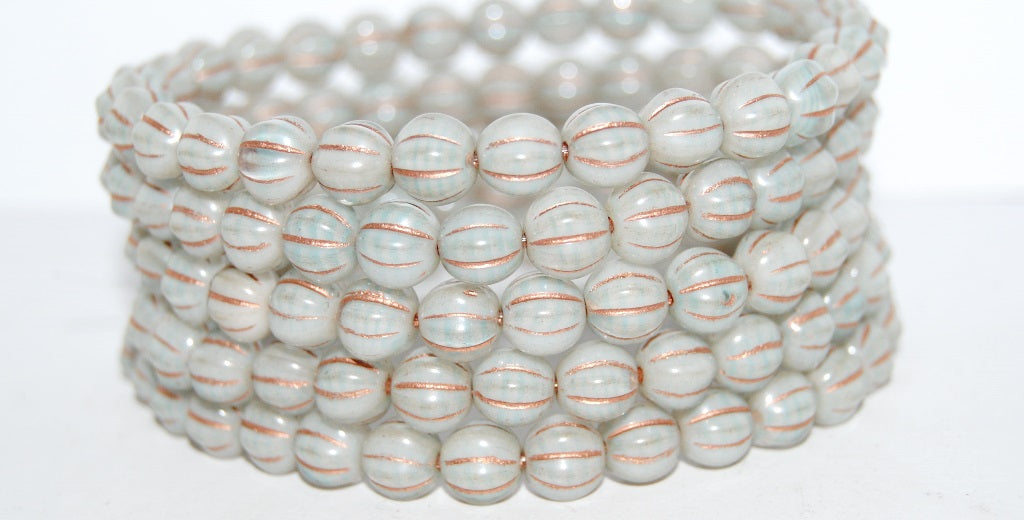 Melon Round Pressed Glass Beads With Stripes, (16017B 54200), Glass, Czech Republic