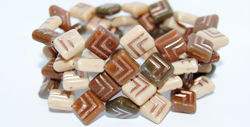 Rhombus Pressed Glass Beads, Mixed Colors Brown 54200 (Mix Brown 54200), Glass, Czech Republic