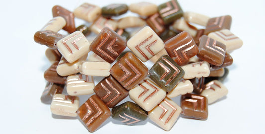 Rhombus Pressed Glass Beads, Mixed Colors Brown 54200 (Mix Brown 54200), Glass, Czech Republic