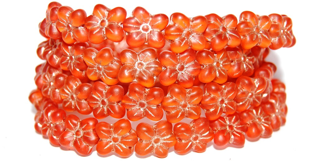 Flower Pressed Glass Beads, Transparent Orange 54200M (90020 54200M), Glass, Czech Republic