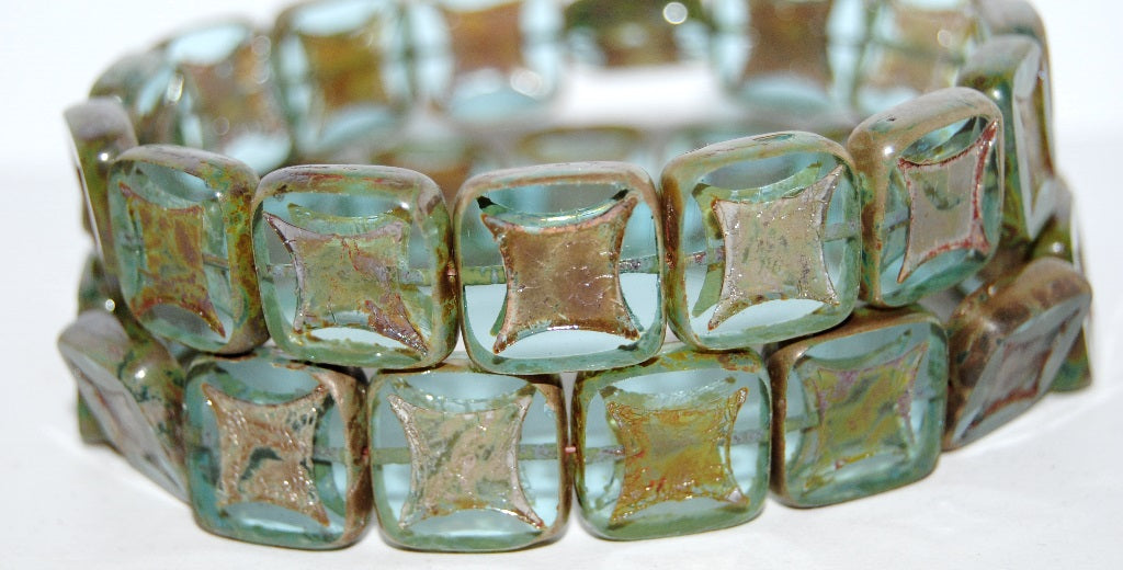 Table Cut Square Beads With Square, Transparent Aqua 43400 (60010 43400), Glass, Czech Republic