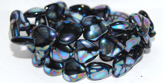 Heart Pressed Glass Beads, Black Batika (23980 Batika), Glass, Czech Republic