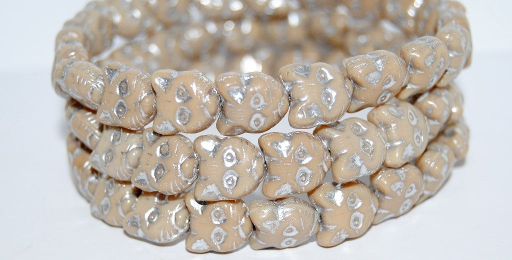 Cat Head Muzzle Pressed Glass Beads, Beige 54201 (13020 54201), Glass, Czech Republic