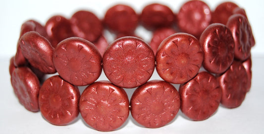 Flat Round With Flower Pressed Glass Beads, 94209 (94209), Glass, Czech Republic