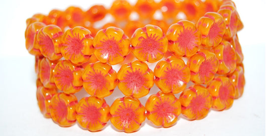 Hawaii Flower Pressed Glass Beads, Opal Yellow 47590 (81210 47590), Glass, Czech Republic