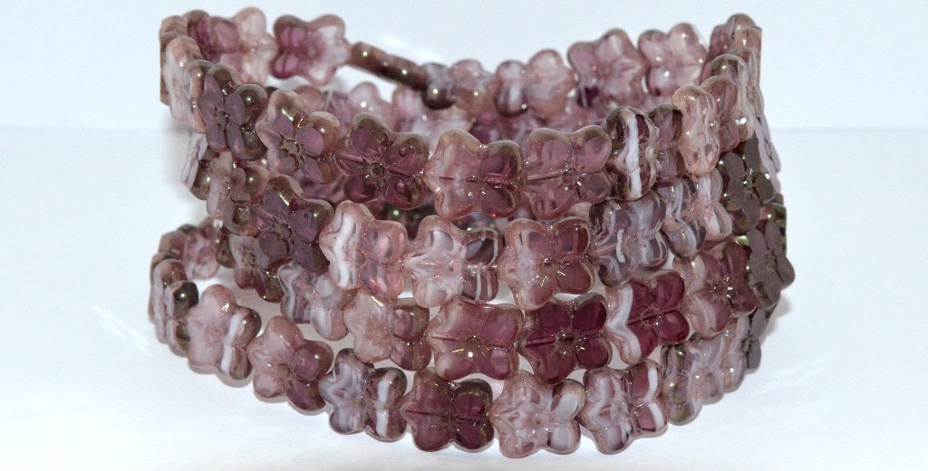 Table Cut Flower Beads Linum, Bright Amethyst White Delay Luster Red Full Coated (25016 14495), Glass, Czech Republic