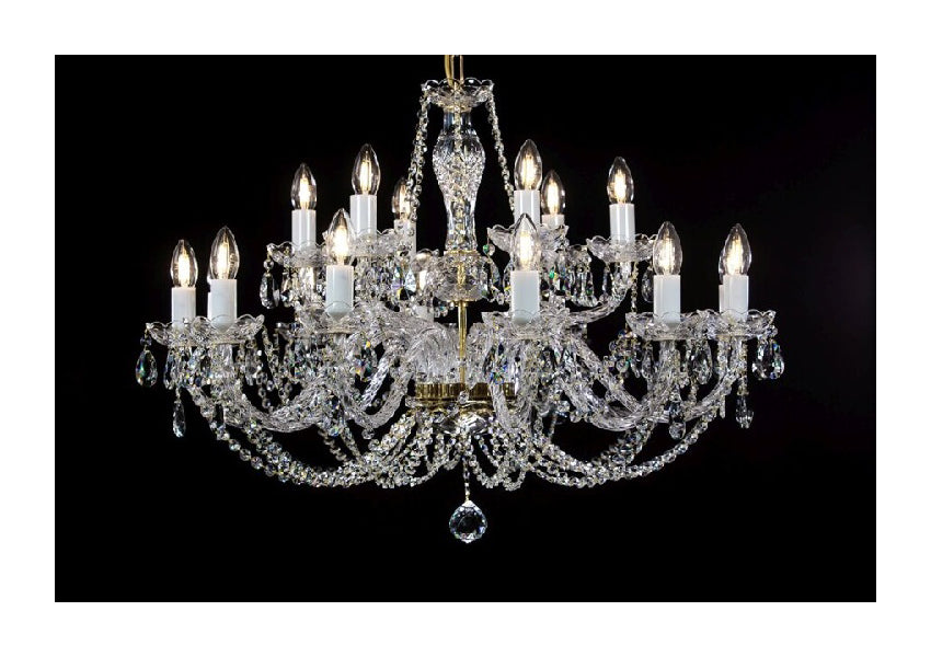 Crystal Bohemia Chandelier with 18 bulbs AMALIE, Czech Republic. Gold colour Crystal Czech Republic