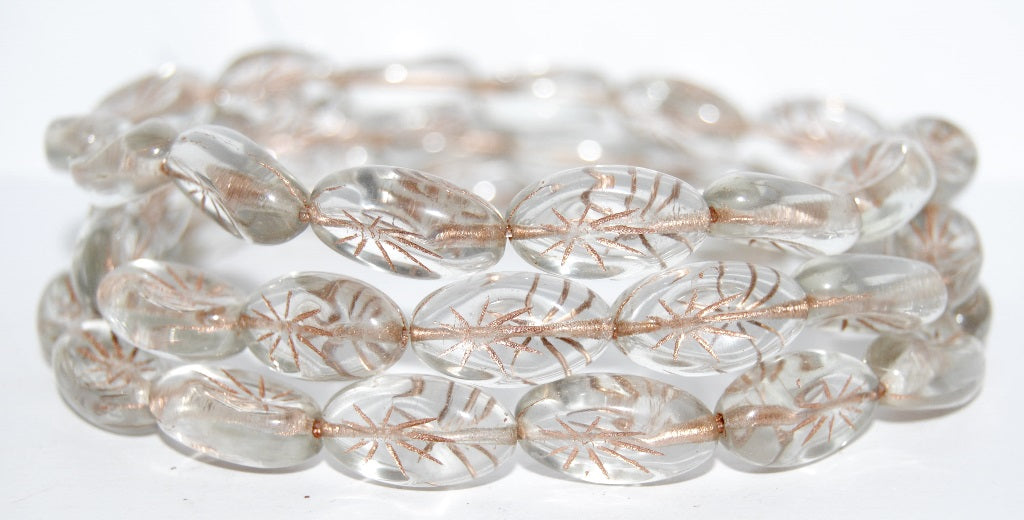 Oval With Rays Pressed Glass Beads, Transparent Blue 54200 (30010 54200), Glass, Czech Republic