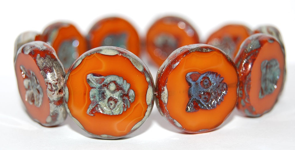 Table Cut Round Beads With Cat, (81260 43400), Glass, Czech Republic