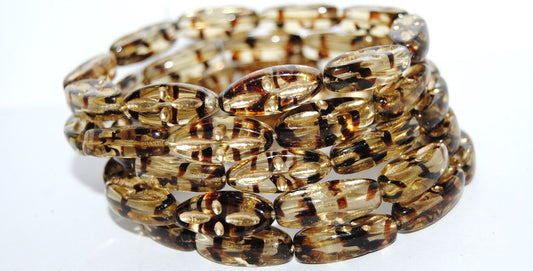 Boat Oval Pressed Glass Beads With Decor, (8829 54202), Glass, Czech Republic