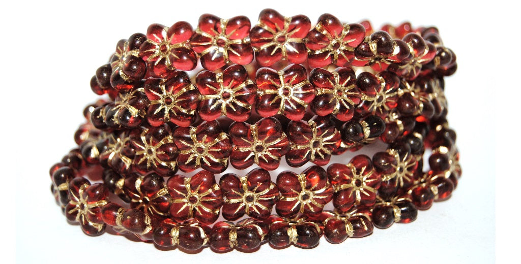 Flower Pressed Glass Beads, Transparent Red 54202 (70350 54202), Glass, Czech Republic