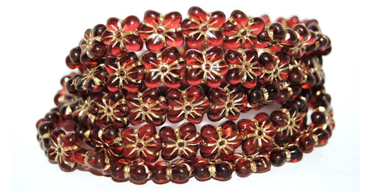 Flower Pressed Glass Beads, Transparent Red 54202 (70350 54202), Glass, Czech Republic