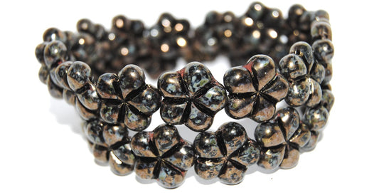 5-Petal Flower Pressed Glass Beads, Black Senegal Violet (23980 15695), Glass, Czech Republic