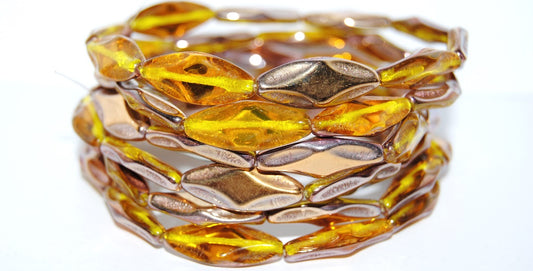 Faceted Oval With Star Pressed Glass Beads, Transparent Yellow 27101 (80020 27101), Glass, Czech Republic