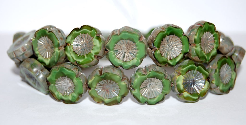 Table Cut Round Beads Hawaii Flowers, (56027 43400), Glass, Czech Republic